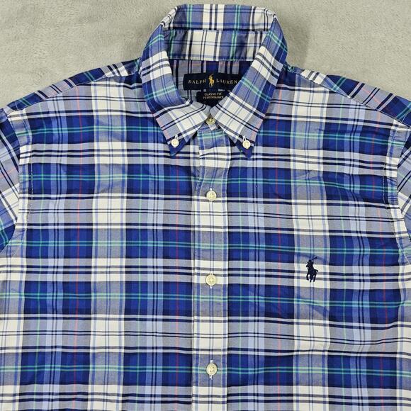 Ralph Lauren Classic Fit Performance Shirt Mens Medium Stretch Button Up Plaid - Picture 2 of 9
